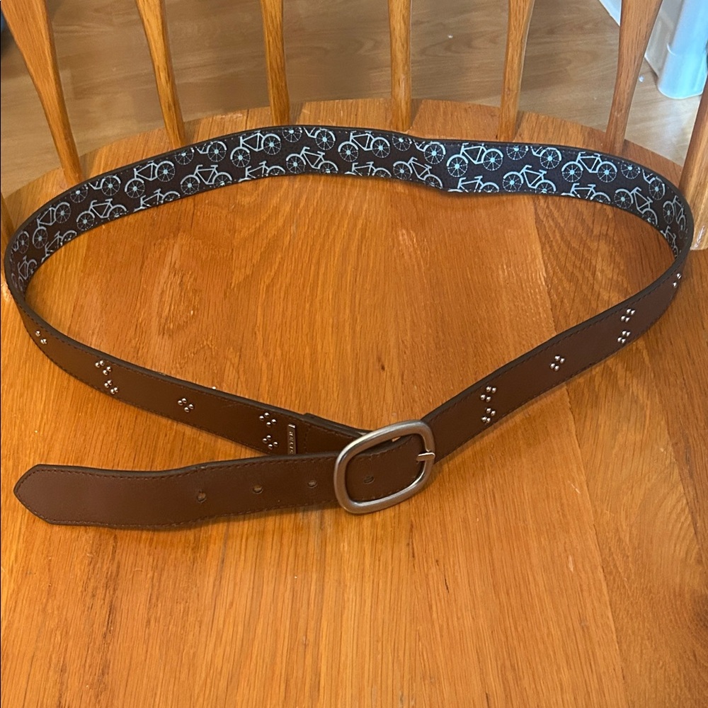 Relic Brown Faux Leather Studded Belt with Bicycle Pattern on Back Boho